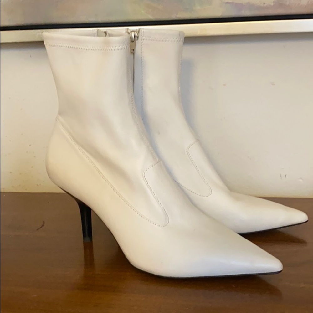H&M white leather ankle boots